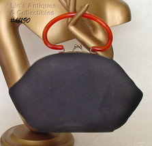 Vintage Garay Black Cloth Handbag with Lucite Handle  (Inventory #HB190) - $48.00