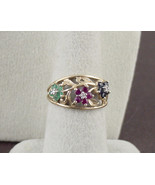 Vintage 10kt YG Ruby Sapphire Emerald and Diamond Ring (#JJ002) - £137.61 GBP