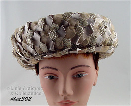 Vintage LENHAR Taupe Color Raffia and Ribbon Hat (Inventory HAT302) - $38.00