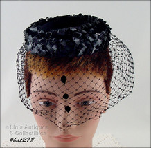 Vintage Mourning Hat with Netting Veil with Tear Drops (#HAT278) - $55.00