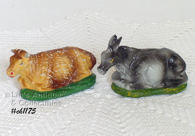 Vintage Italy Donkey and Cow Figurines for Nativity Set (Inventory #CH1175) - $24.00