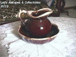 McCoy Pottery Vintage Brown Drip Pitcher and Bowl (#219) - £37.74 GBP