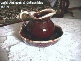 McCoy Pottery Vintage Brown Drip Pitcher and Bowl (#219) - £35.89 GBP