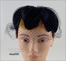 Beautiful Vintage Black Petal Hat with Black Netting Veil   (Inventory #... - £43.02 GBP