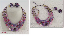 Vintage 4 Strand Glass Bead Necklace with Earrings (#J669) - £37.61 GBP