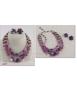 Vintage 4 Strand Glass Bead Necklace with Earrings (#J669) - £37.74 GBP
