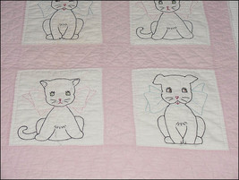 Vintage Puppies and Kittens Hand Sewn Baby Quilt (#M2809) - £78.66 GBP