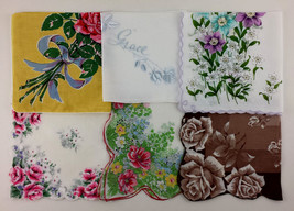 Lot of 6 Larger Size Vintage Floral Hankies Handkerchiefs  (Lot #A12) - £57.55 GBP