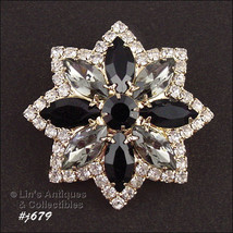 Signed Eisenberg Ice Pin with Jet Crystal and Black Rhinestones (#J679) - £69.53 GBP
