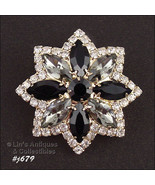 Signed Eisenberg Ice Pin with Jet Crystal and Black Rhinestones (#J679) - £70.18 GBP