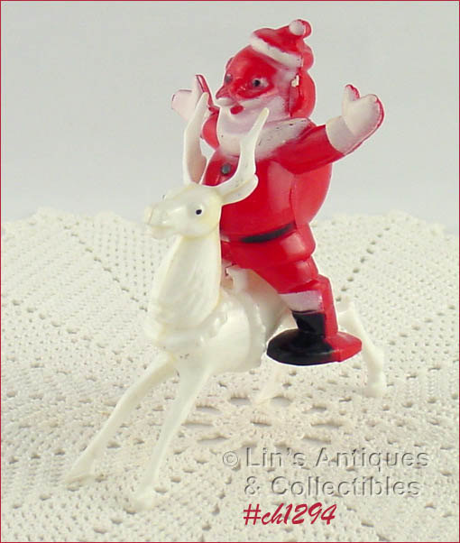 Vintage Book Piece Santa on Reindeer Candy Container (#CH1294) - £53.47 GBP