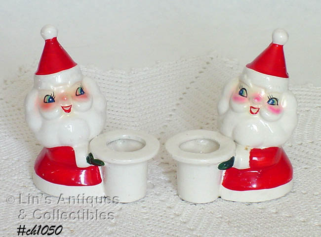 Vintage Holt Howard Santa Candle Holders at Lin's Antiques (Inventory #CH1050) - $48.00