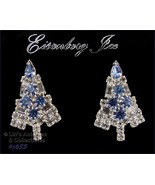 Signed Eisenberg Ice Christmas Tree Clear and Blue Rhinestones Earrings ... - £54.35 GBP