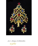 Signed Eisenberg Christmas Tree Pin and Earrings (J290) - £62.90 GBP