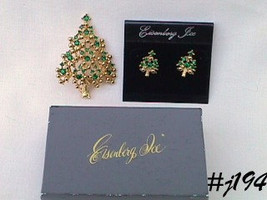 Signed Eisenberg Ice Christmas Tree Pin and Earrings (#J194) - £71.68 GBP