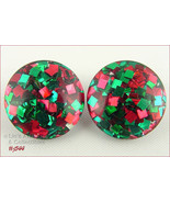 Lucite Red and Green Confetti Clip Back Earrings (#J544) - £23.59 GBP