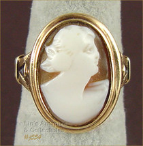 Vintage Carved Shell Cameo Ring 10K Yellow Gold (#J554) - £154.27 GBP
