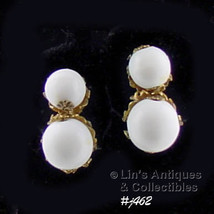 Signed Miriam Haskell White Beads Earrings (#J462) - £30.37 GBP