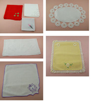 Lot of Vintage Linens and Embroidered Items Doilies and More (Inventory #E105) - £23.70 GBP