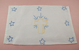Vintage Primitive Free-Hand Embroidered Cross and Stars Sampler to Displ... - $50.00