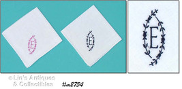 Lot of Two Vintage Monogram “E” Handkerchiefs Hankies (Inventory #M2754) - $22.00