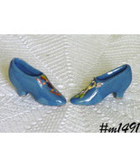 Vintage Uhl Pottery 2 Hand Decorated Miniature Blue Shoes (#M1491) - £106.15 GBP
