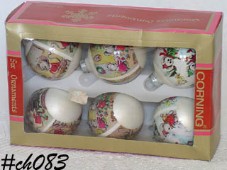 Set of 6 Corning Glass Vintage Christmas Mice Ornaments in Original Box (#CH083) - $50.00