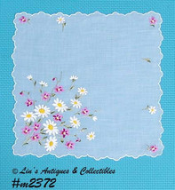 Vintage White Handkerchief with Beautiful Embroidered Flowers (Inventory #M2372) - £9.43 GBP
