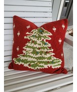 Pottery Barn CHRISTMAS TREE Crewel Embroidered 18” Pillow Cover ~ Holiday  - $37.95