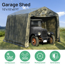 10x10x8FT Gray Canopy Carport Storage Shed Shelter UV Waterproof w/ Steel Frame - £151.84 GBP