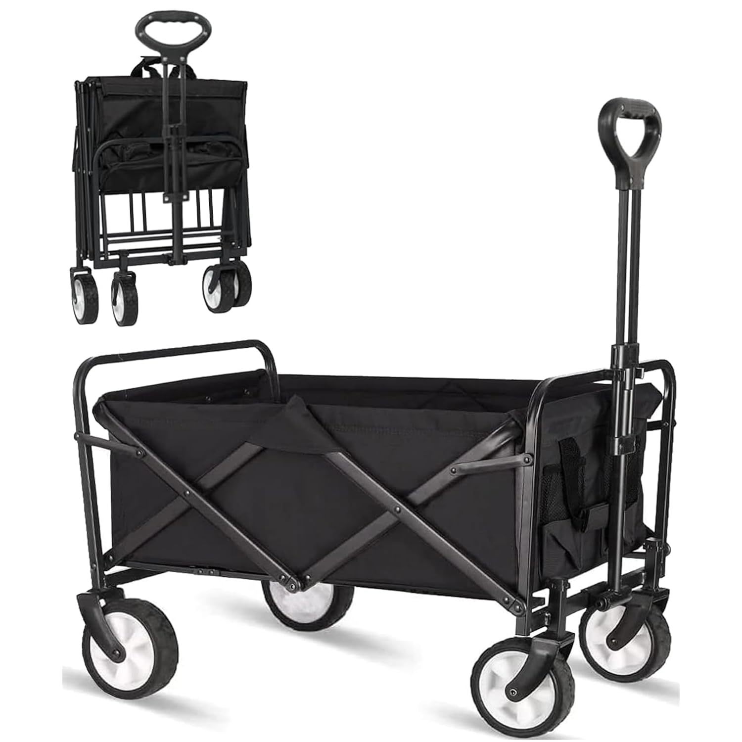 Collapsible Folding Outdoor Utility Wagon, Beach Wagon Cart With All Terrain Whe