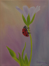 Ladybug Oil Painting, Ladybug, Flower - &quot;Spring Lady&quot; (9&quot; x 12&quot;) - £79.68 GBP