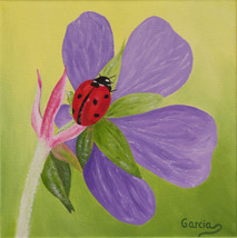 Original Oil Painting, Ladybug, Flower - &quot;Lady Loves Purple&quot; (10&quot;x10&quot;) - £79.68 GBP