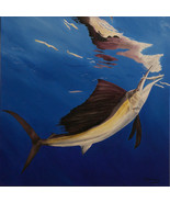 Original Oil Painting, Sailfish - &quot;Fish Reflections - Sailfish Hunting&quot; ... - £180.99 GBP