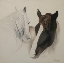 Original Oil Painting, Horse Painting, Pair - &quot;Sweet Nothings&quot; (24&quot; x 24&quot;) - £255.76 GBP