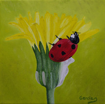 Original Oil Painting, Ladybug, Flower - &quot;Lady&quot; (10&quot;x10&quot;) - £79.69 GBP