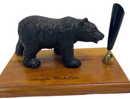 VTG Desktop Pen Holder Black Bear Blood Red Eyes wood Base Cave Of The Winds Col - £11.19 GBP