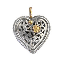 Gerochristo 1250 -  Solid Gold &amp; Sterling Silver Filigree Heart Pendant  - $355.00