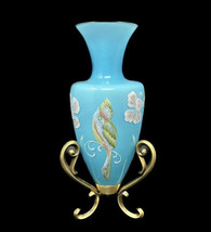 Blue Glass Amphora Vase Bird Fenton Landmark Collection W Stand &amp; Box 10.5” Mint - £89.28 GBP