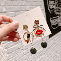 Fashion Brand Lipstick Lips Earrings Autumn Winter Hair Ball Pendant Asymmetric  - $9.65