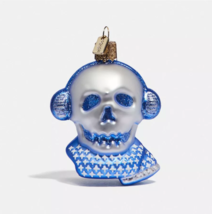 COACH Glass Christmas Ornament Bonesy Winter Skull Gift Box Authentic Glitter - £27.68 GBP