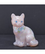 Fenton Pink Iridescent Cat Hand Painted Vintage and Signed Floral Mini F... - $66.39