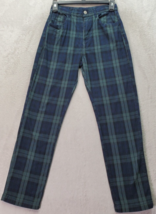 John Galt Pants Women&#39;s Blue Green Plaid Cotton Pockets Flat Front Straight Leg - £19.05 GBP