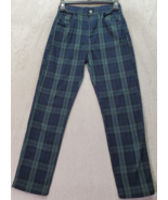 John Galt Pants Women&#39;s Blue Green Plaid Cotton Pockets Flat Front Strai... - £18.93 GBP