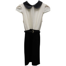 Alice + Olivia Belted Cap Sleeve Dress W/ Collar In White Silk Women Black Xs - $96.90