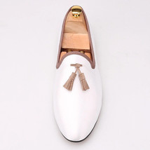 FERUCCI white custom-made Velvet Slippers loafers with brown  tassel dav... - $139.99