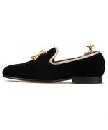 FERUCCI black custom-made Velvet Slippers loafers with gold   tassel dav... - £118.14 GBP