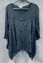 Altard State Womens Small Black Boho Lacey Dressy Top Shirt 3/4 Sleeve Casual - £15.69 GBP
