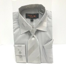 Prime Time Jr Boys Solid Silver Dress Shirt with Matching Tie Hanky Size... - $24.99