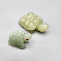Hand Carved Glass Eye Turtle Figurine Lot of 2 Green Semi-Precious Stone 119.5g - £37.94 GBP